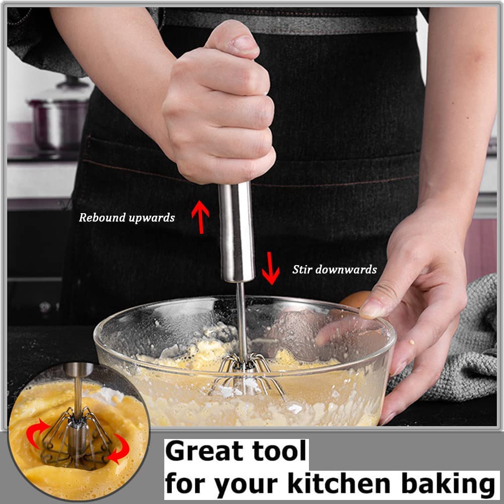 Fouet Rotatif Tireow Fouets Semi-Automatiques En Acier Inoxydable, Mu00e9langeur Rotatif Fouet A Coulisse