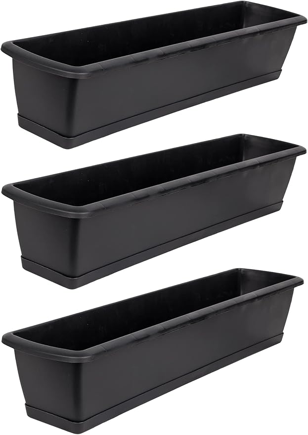 BigDean 3er Set Blumenkasten mit Untersetzer 60 cm lang anthrazit aus