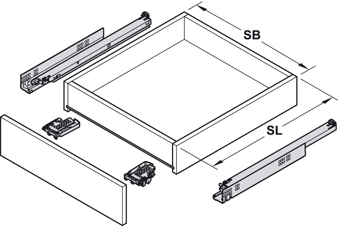 Gedotec Guide per cassetti con estrazione totale da 600 mm e ammortizzazione Blumotion, con sistema Blum Tandem 560H6000B, portata:40 kg, estrazione di cassetti soft-closing conattacchi