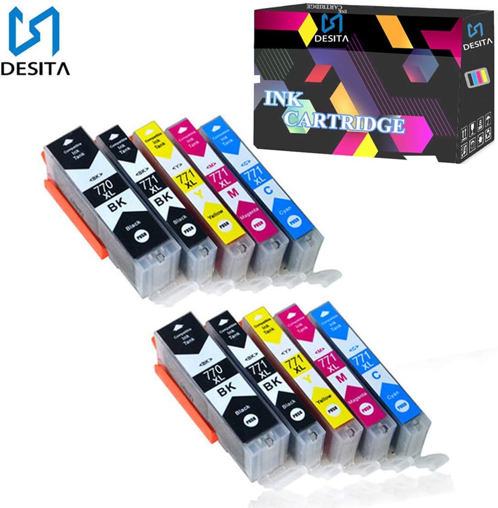 PGI-770XL CLI-771XL Compatible Ink Cartridges Replacement for Canon PGI-770 CLI-771 for Use with Inkjet Printers PIXMA MG5770 MG6870/MG7770 (BK/BK/C/M/Y) 10 Pack