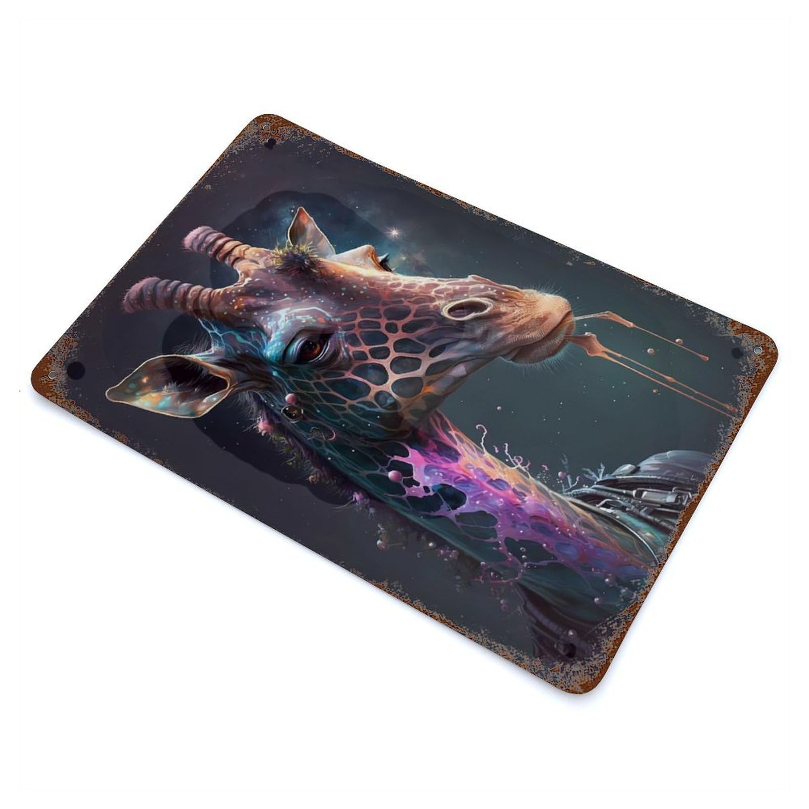 Garage Style Giraffe Mythical Distressed Metal Wall Sign 11.8"x7.9", Novelty Wall Decor for Bar And Workshop