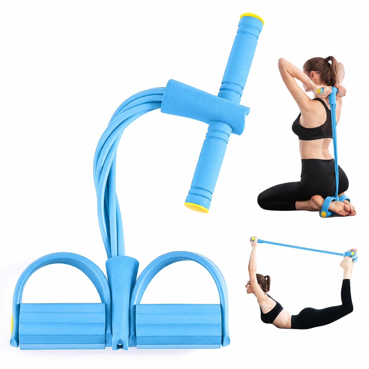 Pedal Resistance Bands with Handles, Resistance Bands-6 Tube, Resistance Bands with Handles Pedal, Stretch Bands for Exercise Sit Up Exercise Equipment AB Workout Equipment for Women Men (Blue)