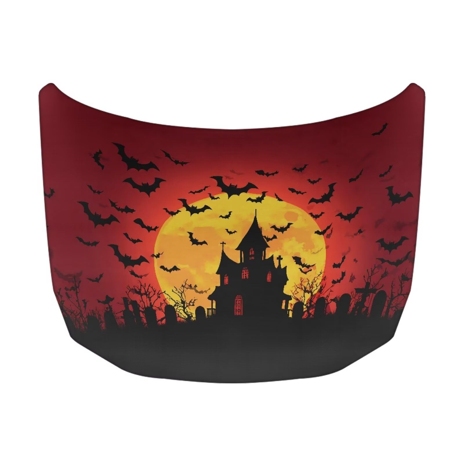 Halloween Bats Castle Car Hood Cover Protector Stretchable Auto Hood Wraps Auto Halloween Outdoor Decoraitons Waterproof Automotive Accessories for Compact Sedans SUV Trucks Vans