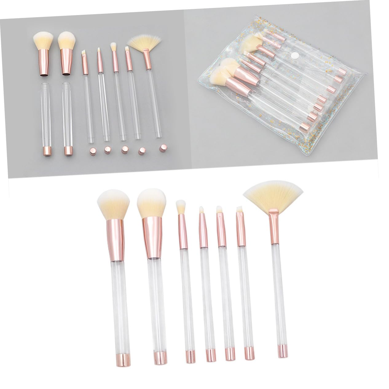 MAGICLULU Set Di 21 Pennelli Con Manico in Cristallo Set Di Pennelli Per Il Trucco Per Donne Kit Di Pennelli Per Cosmetici Con 5 Manici in Tubo Vuoto Fondo Oro Rosa