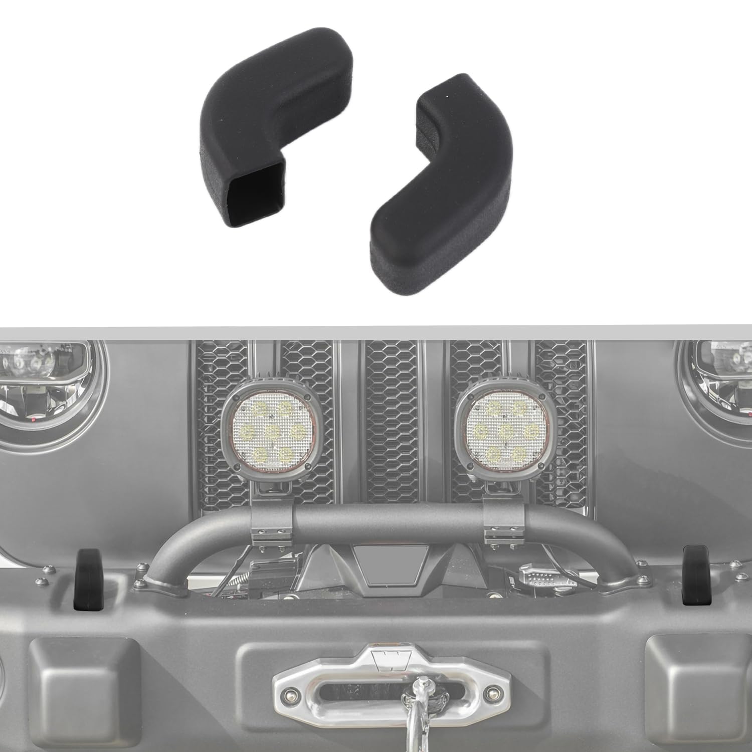 Bumper Tow Hook Covers Tow Trailer Hitch Receiver Cover Towing Hitch Rubber Sleeve Protector Cover Trim Fit for 2007-2024+Jeep Wrangler JL Gladiator JT 4XE JK Exterior Accessories 2pcs (BLACK)