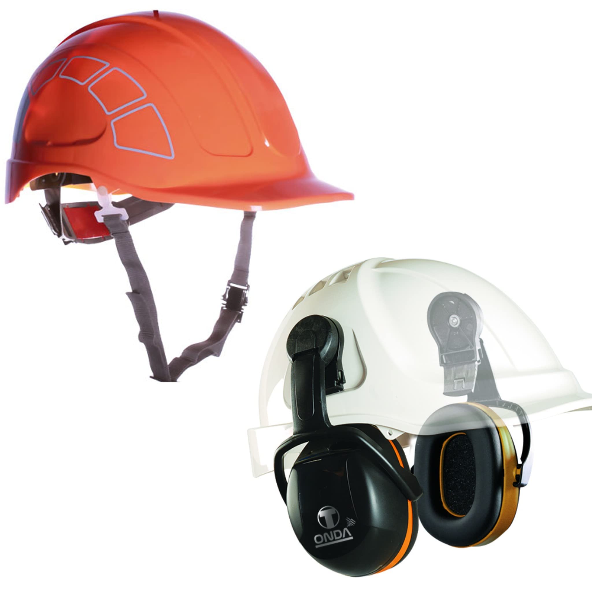 Bricoloco Pack Casco de seguridad de protección con Orejeras protectores auditivos antiruidos para industria y obra.