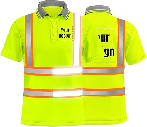 YOWESHOP Hi Vis - Camisa polo de seguridad personaliza tu logotipo con tiras reflectantes de alta visibilidad, camiseta de manga corta