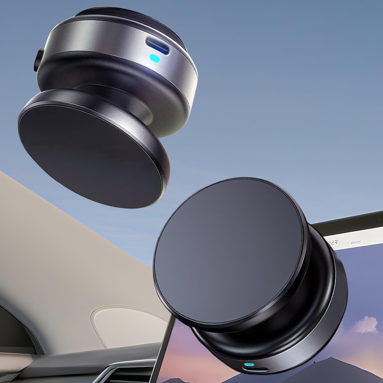 Jkoailiwi Upgraded 360° Adjustable Electric Vacuum Magnetic Suction Cup Phone Mount, Hands-Free Magnetic Cell Phone Holder for Car/Gym/Mirror/Smooth Surface, Compatible with Magsafe iPhone, Silver