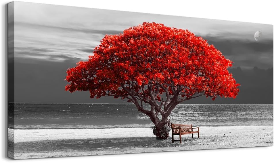 hyidecorart Large Red Tree Canvas Wall Art for Living Room, Modern Artwork Nature Landscape Bathroom Pictures Bedroom Wall Decor, Family Prints Paintings Wall Decorations Hallway Kitchen Office — image 1