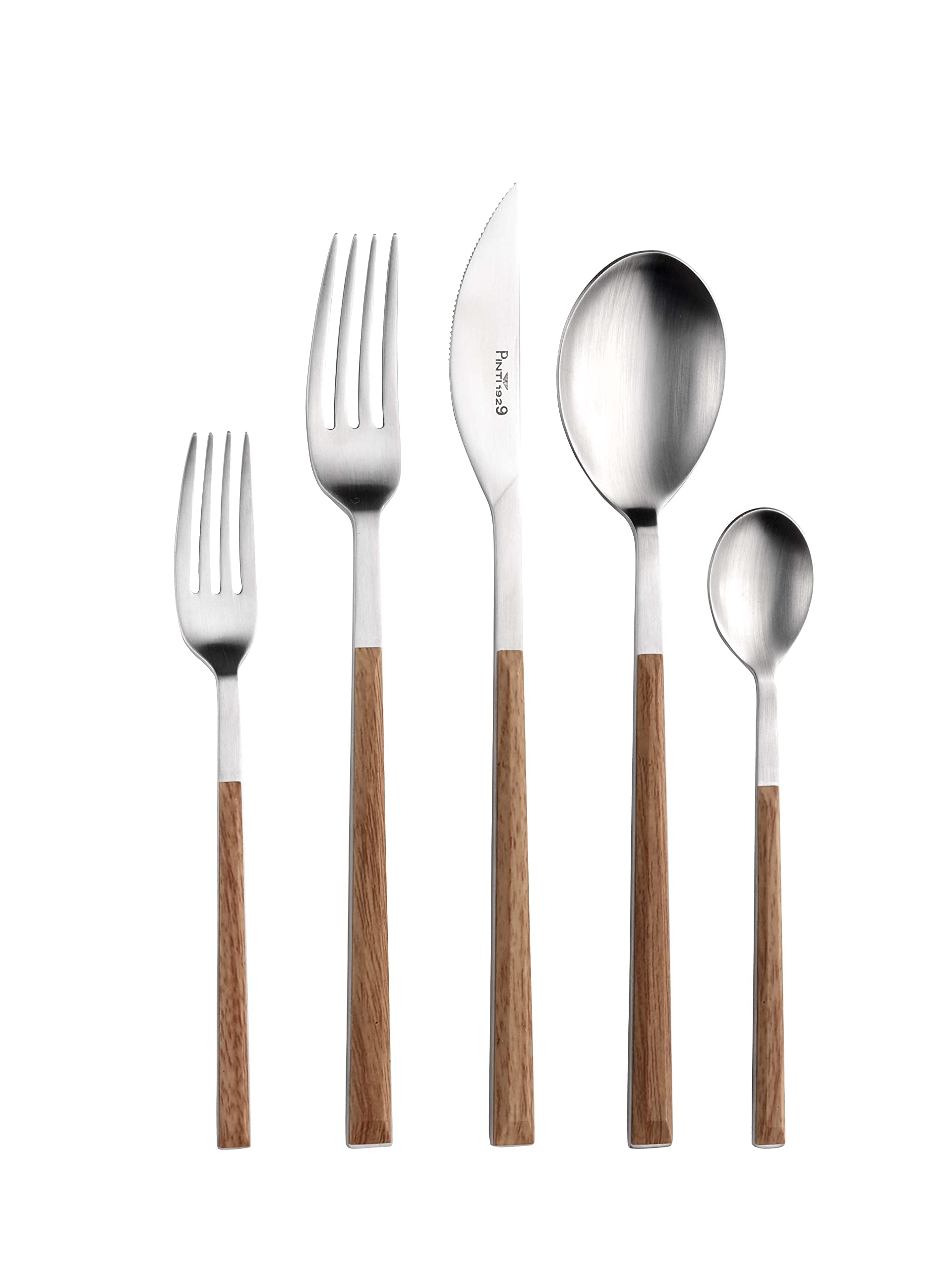 Pintinox Kyoto 30-teiliges Besteckset Nickelfreiem Stahl 6 Kucktischen, 6 Gabeln, 6 Colt Tisch, 6 Kaffeekuchen, 6 Süßgabeln Teak