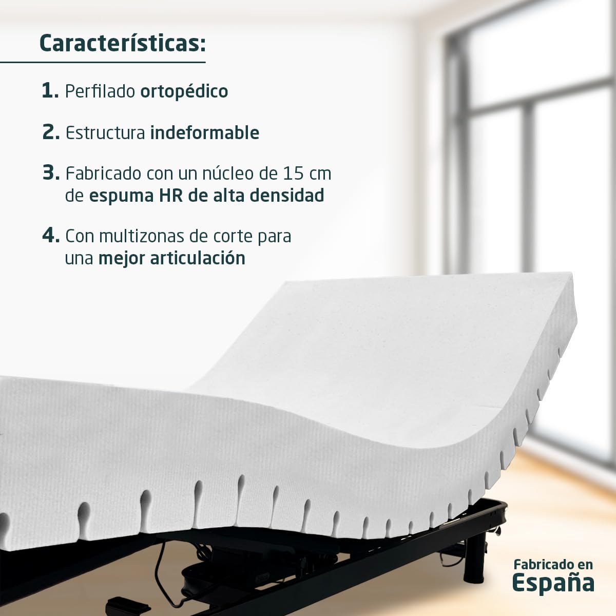 Colchón Geriátrico Hospitalario Articulado - Fabricado en España - Espuma HR Comfort Alta Densidad - Funda Sanitaria Impermeable y Transpirable - 105x190x15cm