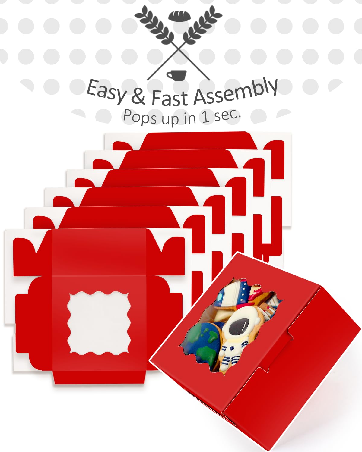 Gcardist Up Red 15.2x15.2x7.6cm 15Pcs Cookie Box with Window Pastry Macaron Bakery Box For Packaging (6x6x3 inch) - Image 3