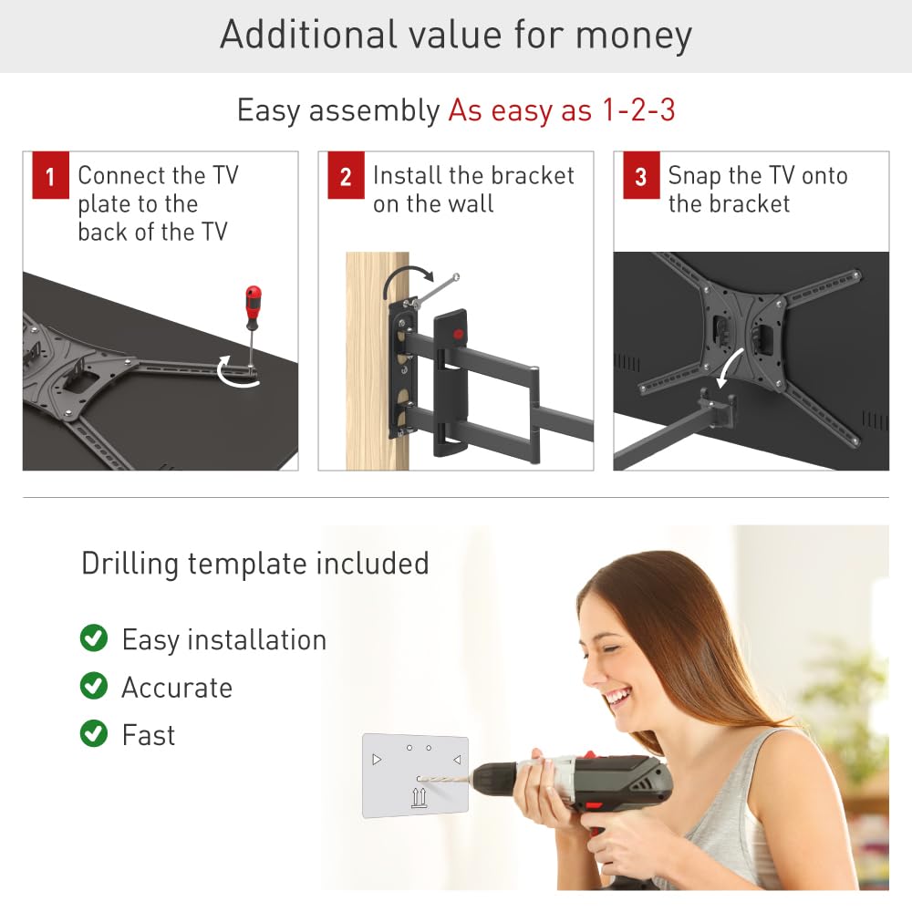 Barkan Soporte TV de Pared 67cm de Largo Inclinable y Giratorio, Articulado para Pantallas de 13-86 Pulgadas, Peso máximo 50Kg, Ultra Extensible, para LED OLED LCD, hasta VESA 600x400