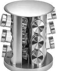 Porta Temperos Giratório Inox com 12 Potes de Vidro Organizadores de Condimentos Cozinha