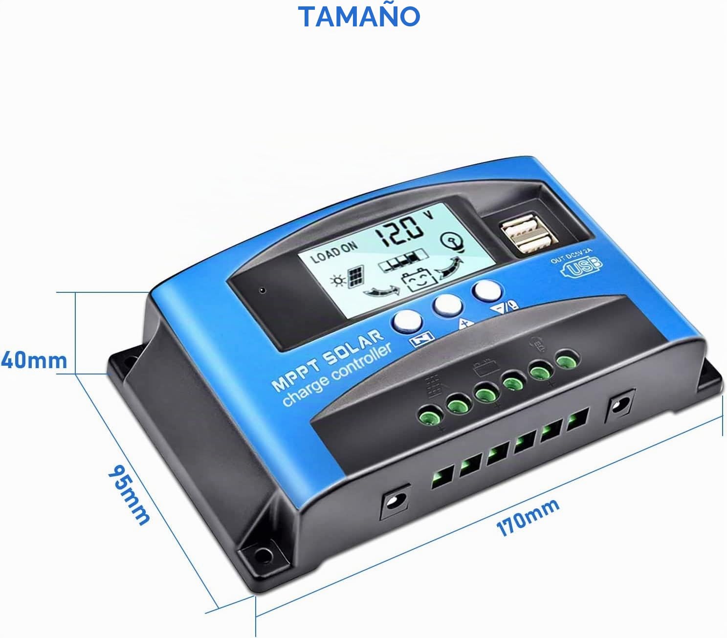 MPPT 100A Controlador de Carga Solar 12V 24V Automático, MPPT 100A Regulador de Carga Solar con LCD Pantalla 2 puertos USB, Apto muchos plomo ácido y litio Baterías