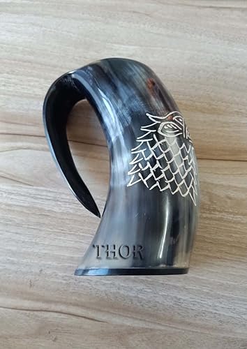 Miniatura 3 de Viking Handicrafts - Taza de cuerno grabada con diseño de lobo, taza de 16 onzas