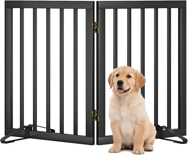Hundegitter für Türen, Faltbares Hundegitter Innen, Haustiergitter für Türen Schlafzimmer, Welpengitter mit Metallstützfüßen, Raumteiler 2 Paneele (Schwarz)