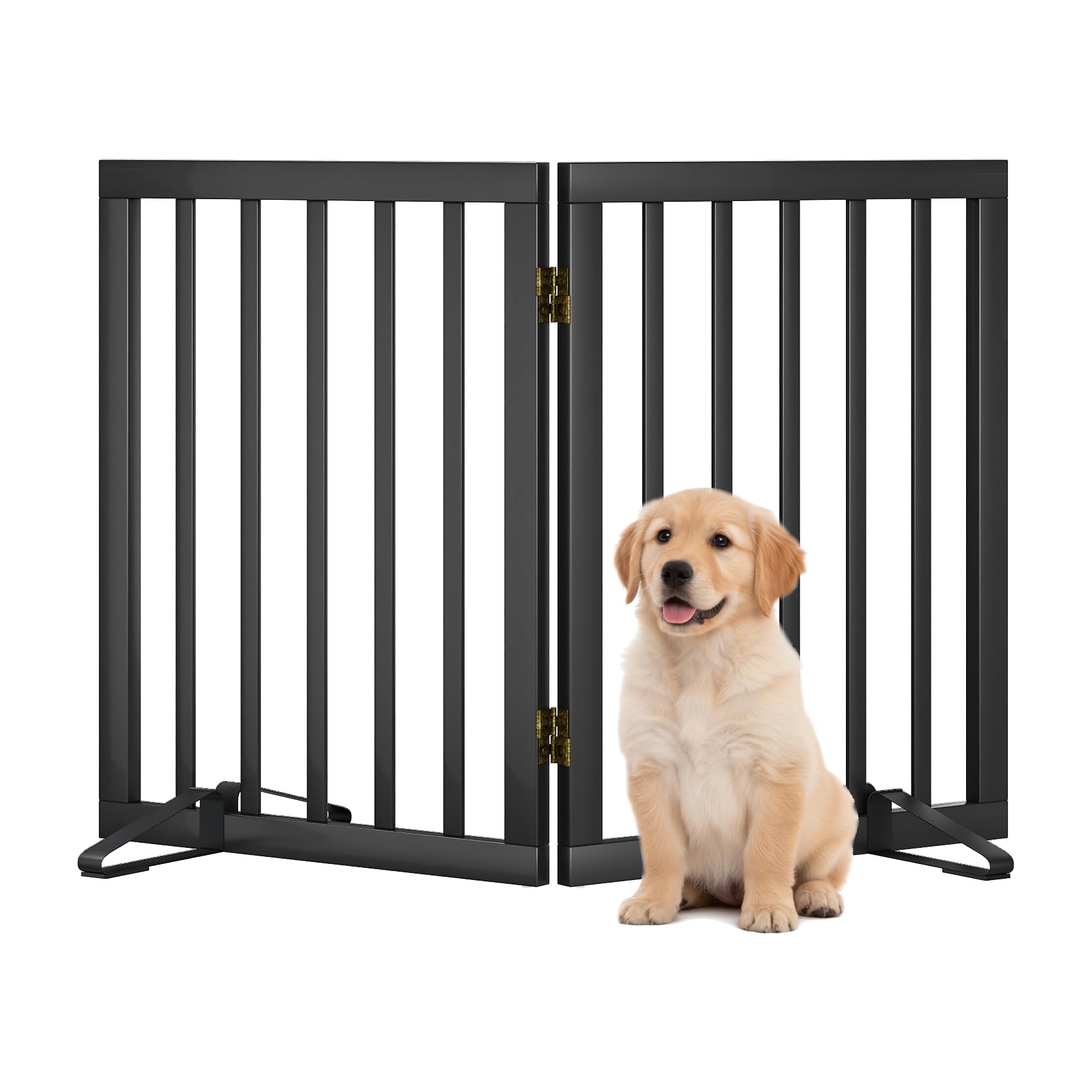 Hundegitter für Türen, Faltbares Hundegitter Innen, Haustiergitter für Türen Schlafzimmer, Welpengitter mit Metallstützfüßen, Raumteiler 2 Paneele (Schwarz)