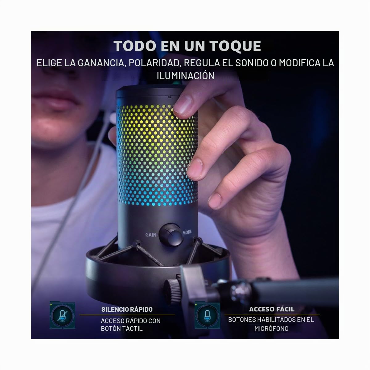 NEWSKILL Apholos Pro Micrófono Micrófono RGB Condensador 4en1