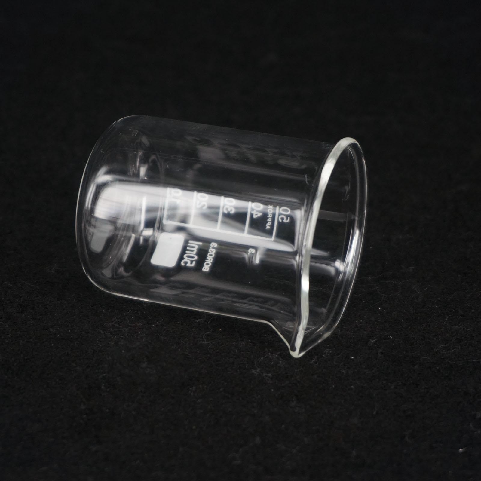 Provetta graduata in vetro, Becher da laboratorio a basso profilo in vetro borosilicato 50 ml con beccuccio versatore