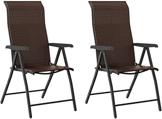 vidaXL Sillas de Jardín Plegables 2 uds, Asientos con Respaldos Reposabrazos, Sillones de Relax, Muebles para Balcón Patio, Ratán Sintético Marrón