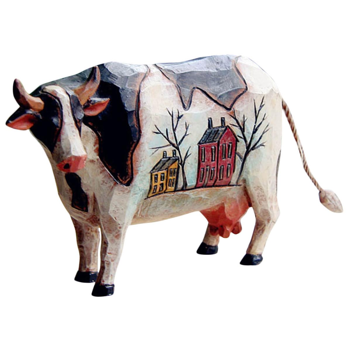 Figurine vache résine effet bois ornement réaliste maison