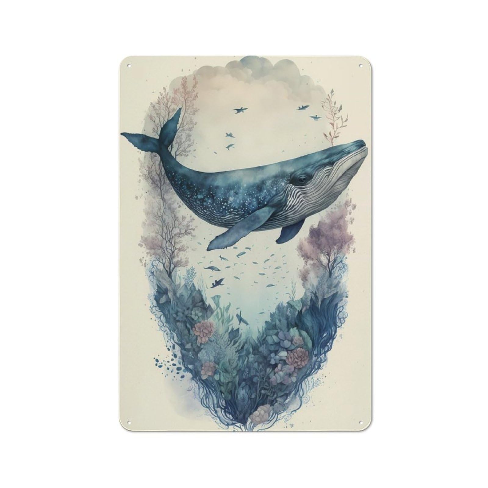 Junmoney Unnatural Whale Decorative Metal Plaque With Design 30X20cm, Vintage Porch Wall Decor For Shed, Garden Room, Porch Or Garage