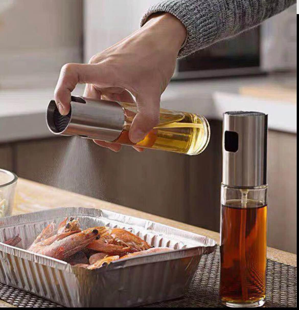 Pulverizador Aceite. Spray Aceite Cocina. Dispensador de aceitera antigoteo. Spray en Botella de Cristal Dosificador de Aceite Oliva. Vaporizador de Aceite y Vinagre para Cocinar de 100 ml.
