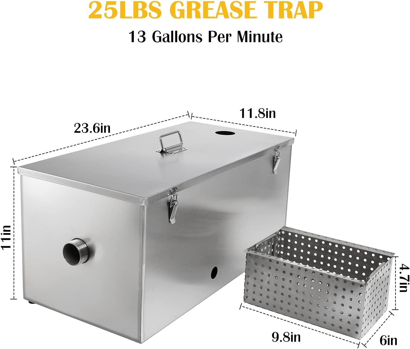 Buy POWLAB 25LBS Commercial Grease Trap, Stainless Steel 13 GPM Grease