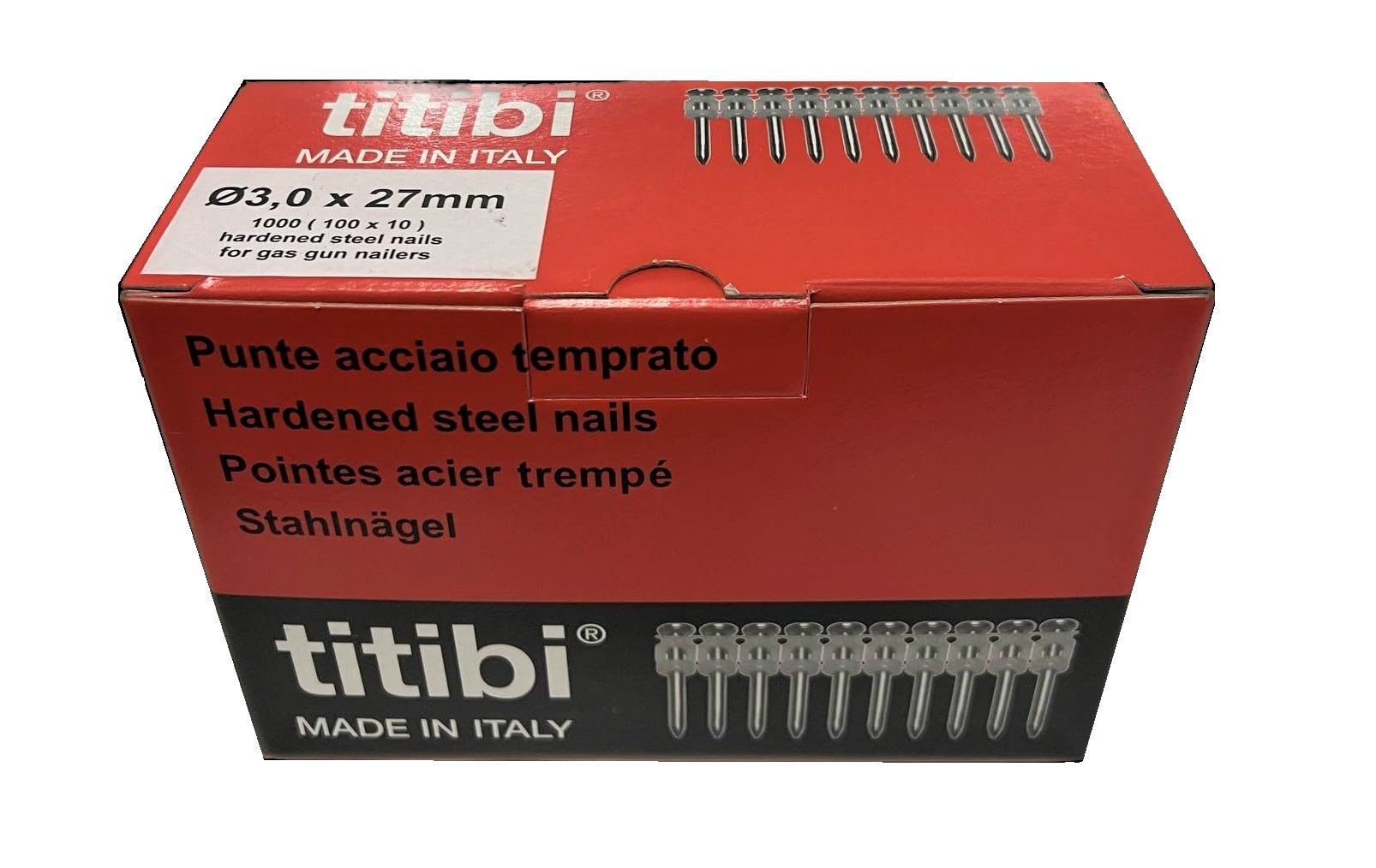N. 1000 clavos Titbi Ø3,0 x 27 mm, + 2 bombonas de gas (GC11) compatibles 100% con clavadora de gas Hilti : GX 100, GX 100E (adaptador no incluido, utilizar las botellas originales) (Ø 3,0 x 27 mm)