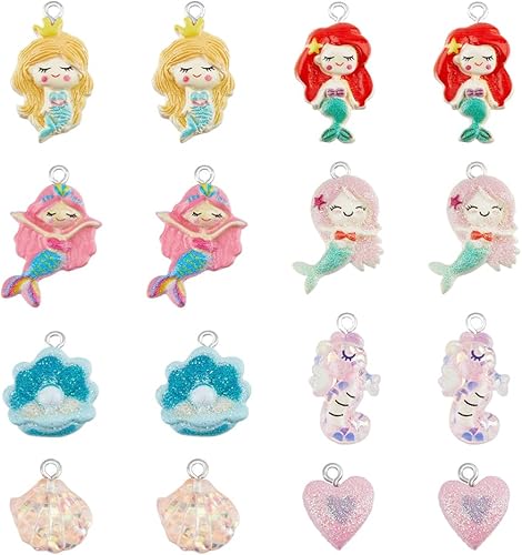 Miniatura 1 de SUPERFINDINGS 40 dijes de animales del océano en 8 estilos, colgantes en miniatura de delfines de peces con brillantina, decoración de sirena de