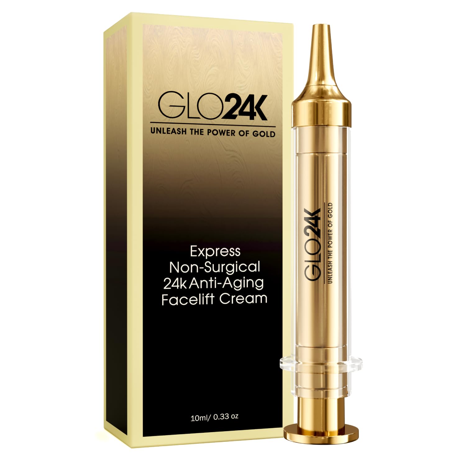 GLO24K Instant Facelift Cream with 24k Gold, Hyaluronic Acid, Peptides, and Vitamins, A,C,E. A powerful non-invasive alternative to injections.