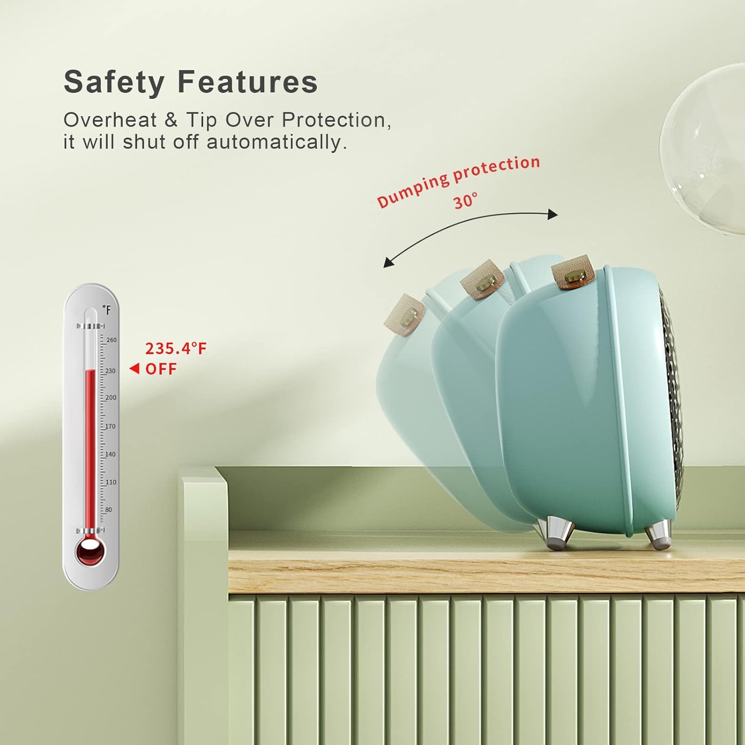 review Vteilas Portable Electric Space Heater 800W/400W/Natural Wind, PTC Fast Heating Small Space Heater with Tip-over and Overheat Protection for Bedroom, Office, Room, Desk and Indoor Use (Green)