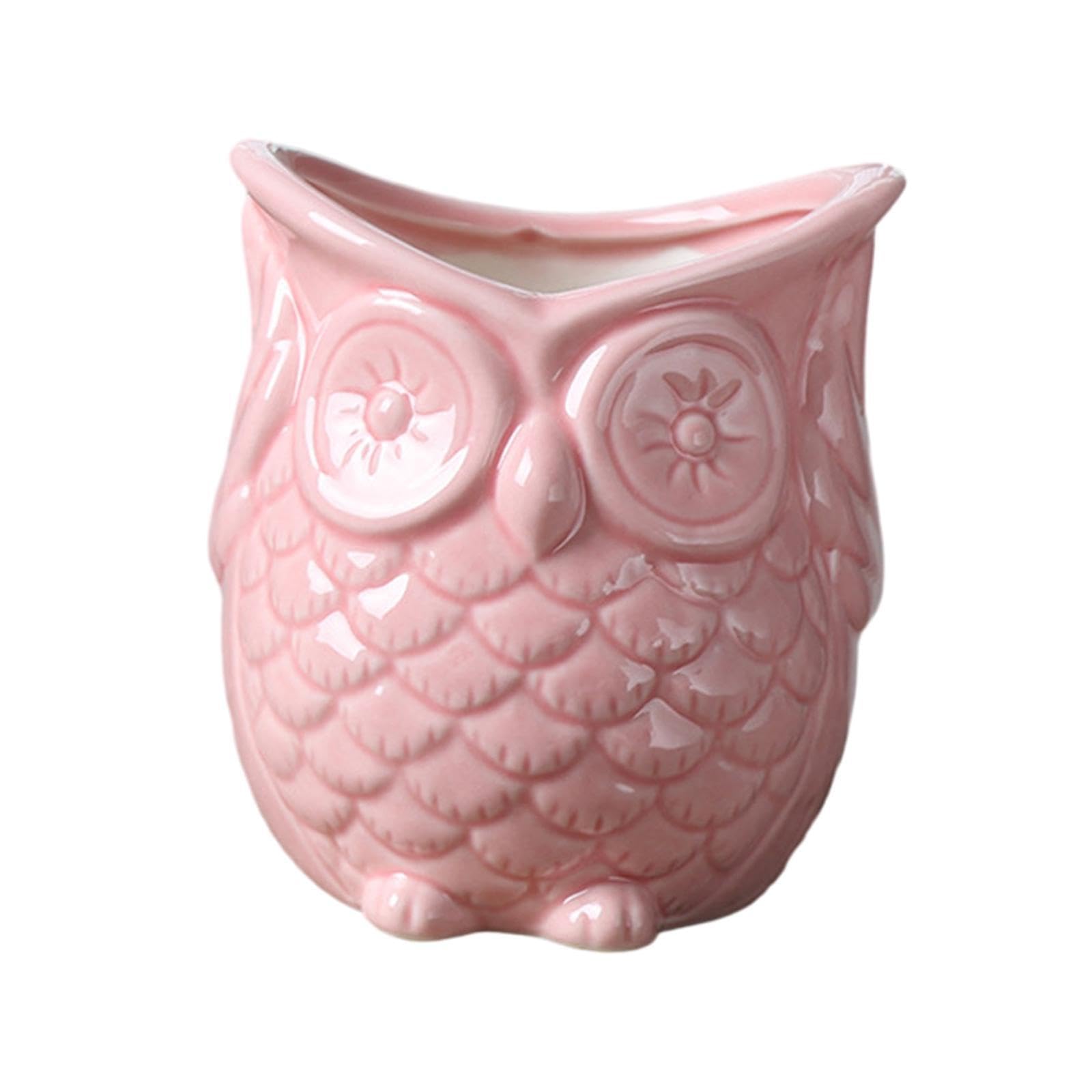 QUXVUIS Ethereal Owl Shape Ceramic Pot Stylish Flowerpot For No listen Pink