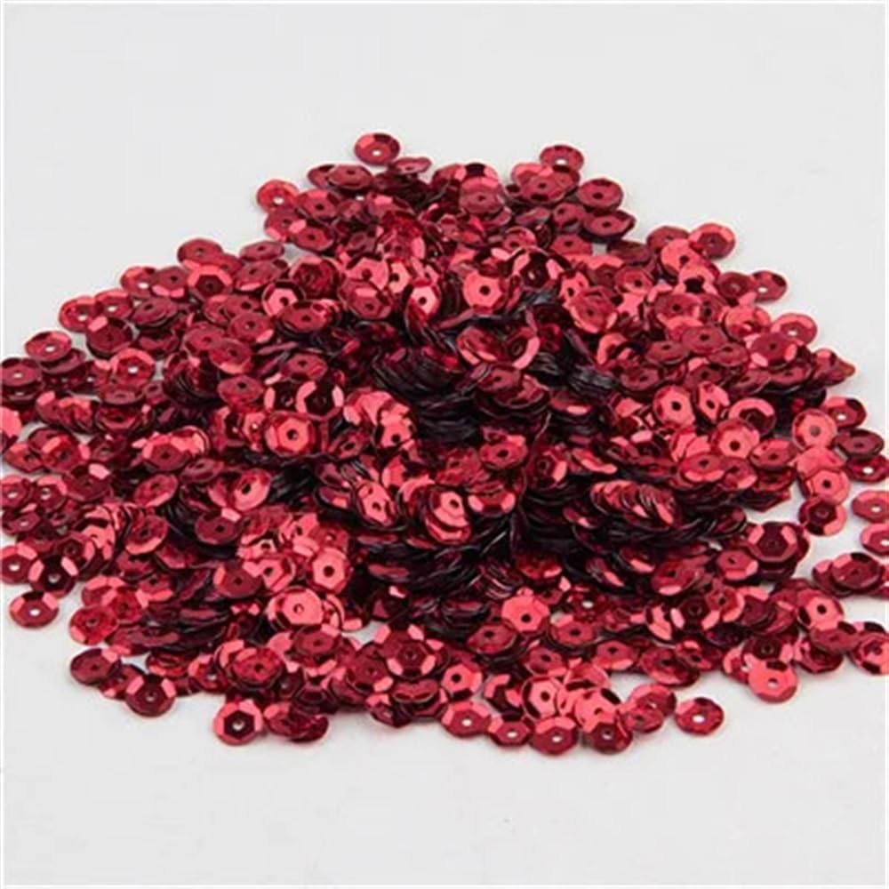 Cekiny do przyszywania, Okrągłe cekiny w miseczkach wielokolorowe 4mm, 5mm, 6mm do szycia i robótek ręcznych 10g(Red,5mm 1200pcs)