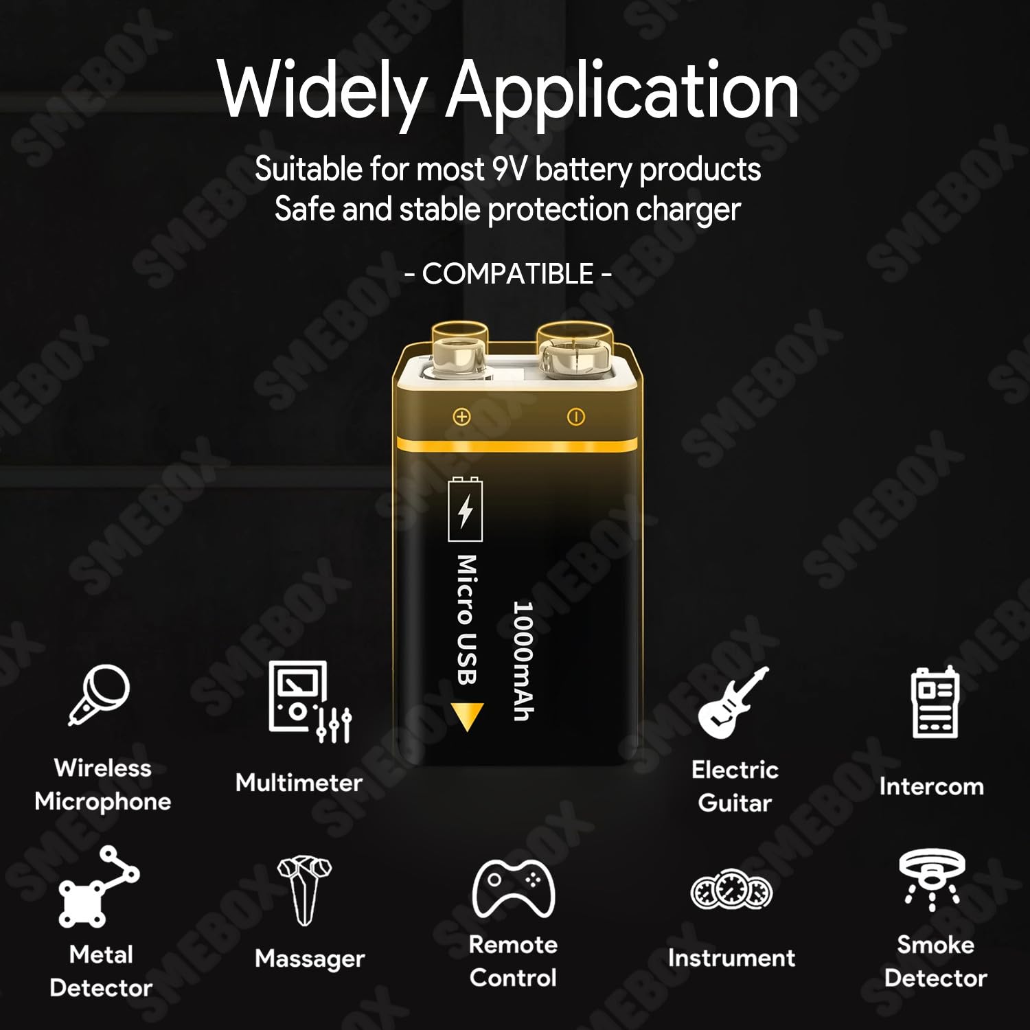 Baterías Recargables de 9V 1000mAh de Alta Capacidad Recarga USB con Cable para Detectores Humo, Multímetros, Control Remoto, Guitarra Eléctrica, Micrófono Inalámbrico (8 Piezas)