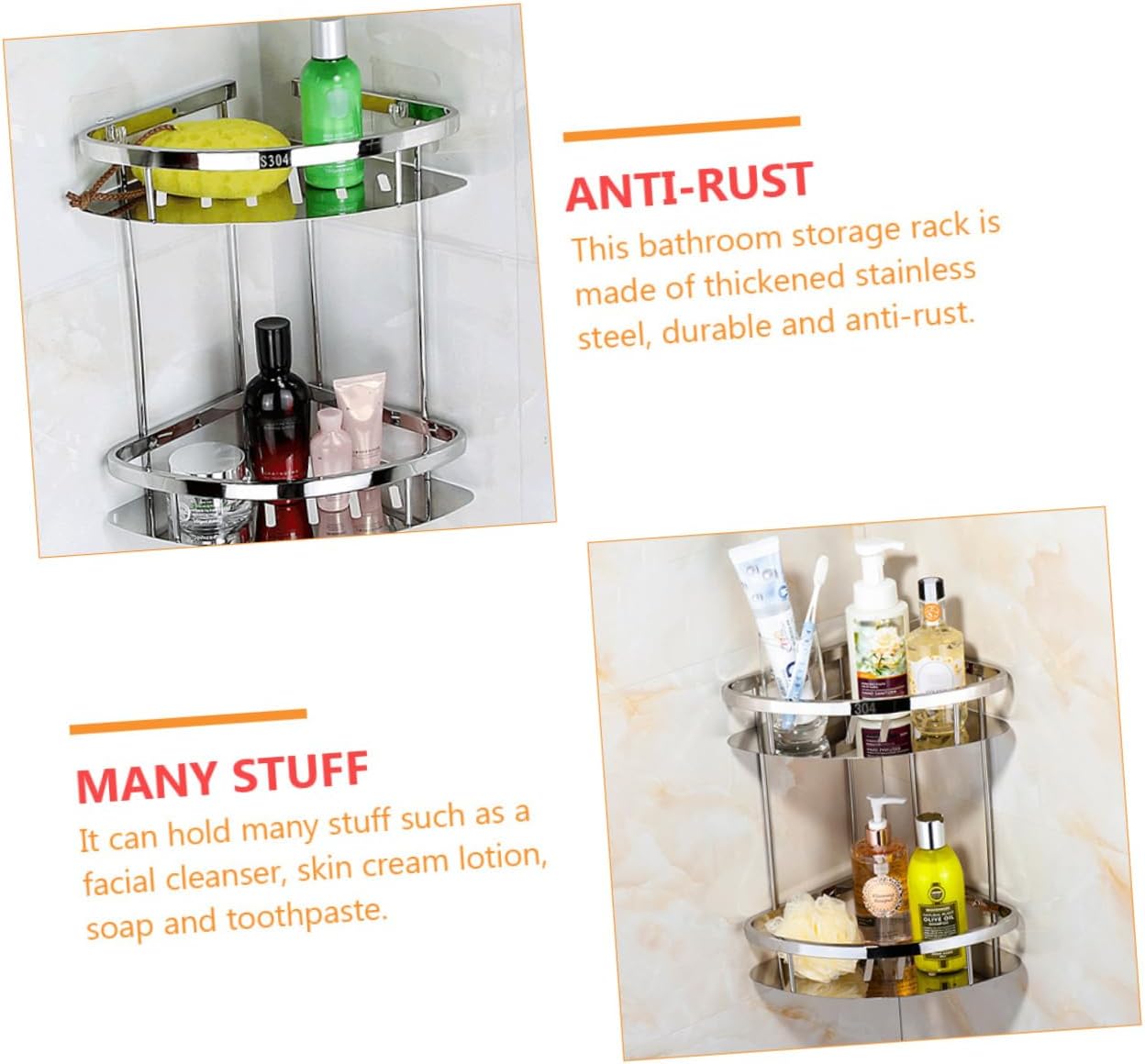 Ciieeo Bathroom Shelves Wall Mounted Storage Holder Stainless Steel Corner Shelf Triangle Storage Rack