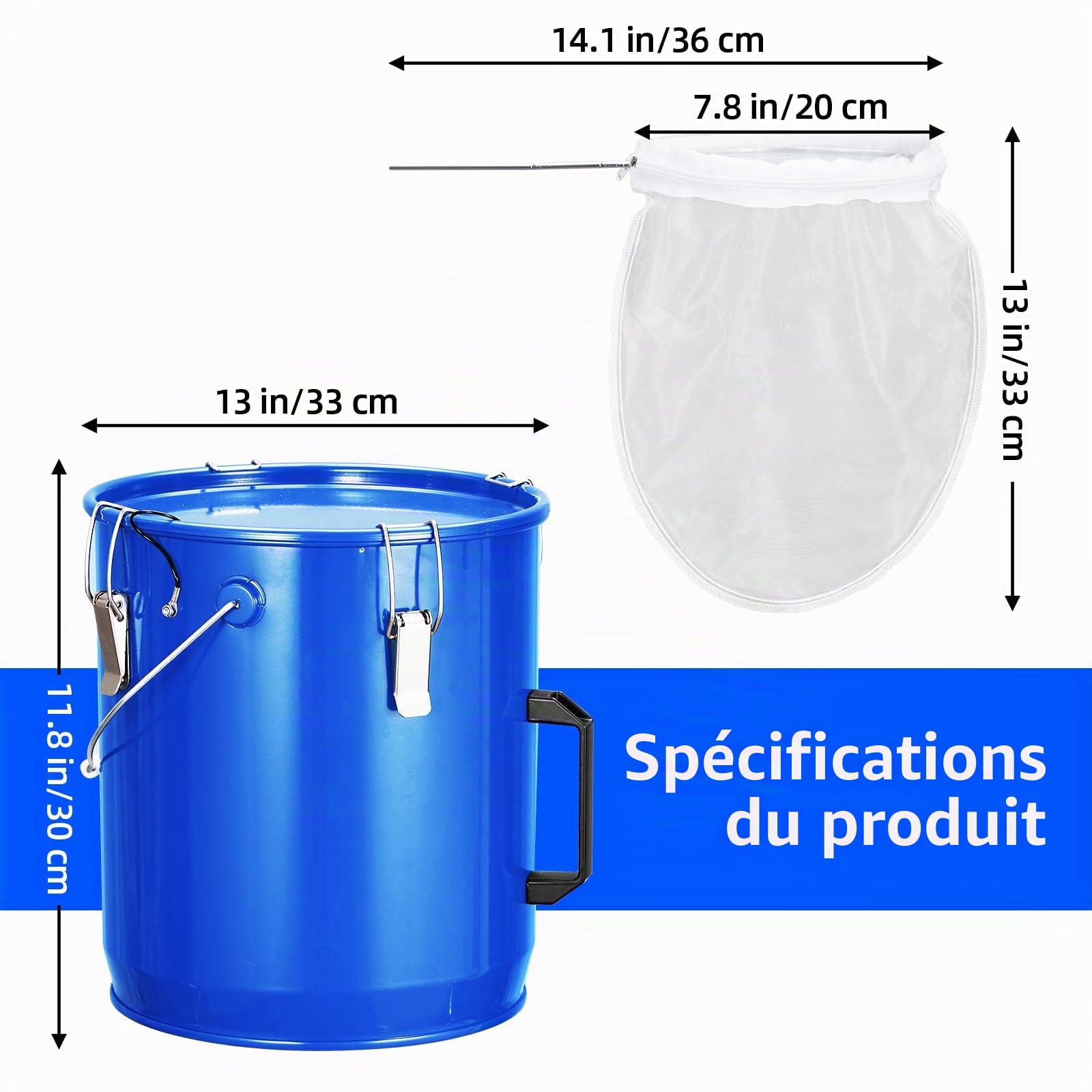 Seau à Graisse de Friteuse Acier antirouille 18,9L Caddy évacuation Huile | avec Couvercle Transport Pinces Verrouillage Sac filtrant Filtration Huile de Cuisson