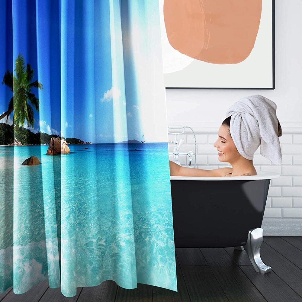 Set Bagno Pesci Tropicali – Tenda, Tappeti E Copriwater – 4 Pezzi Con 12 Ganci – Divertente Per Bambini
