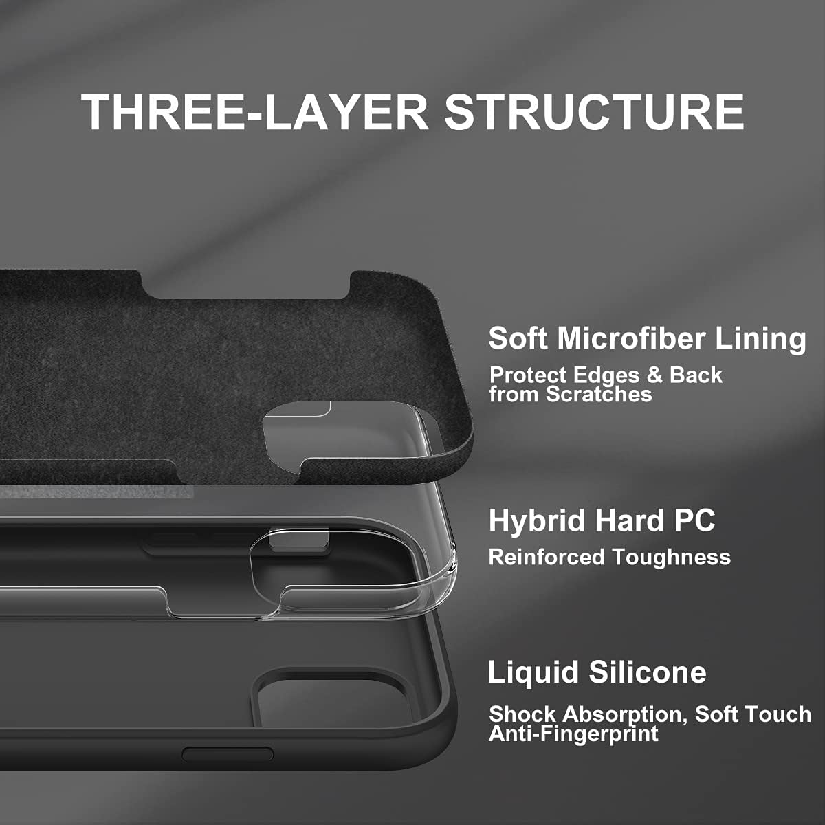 Dracool Liquid Silicone Cover Compatible with iPhone 11 Case and Built-in Screen Protector Shockproof 360 Full Body Protection for Women Men Lining 3 Layer Hybrid Soft Gel Rubber - Black