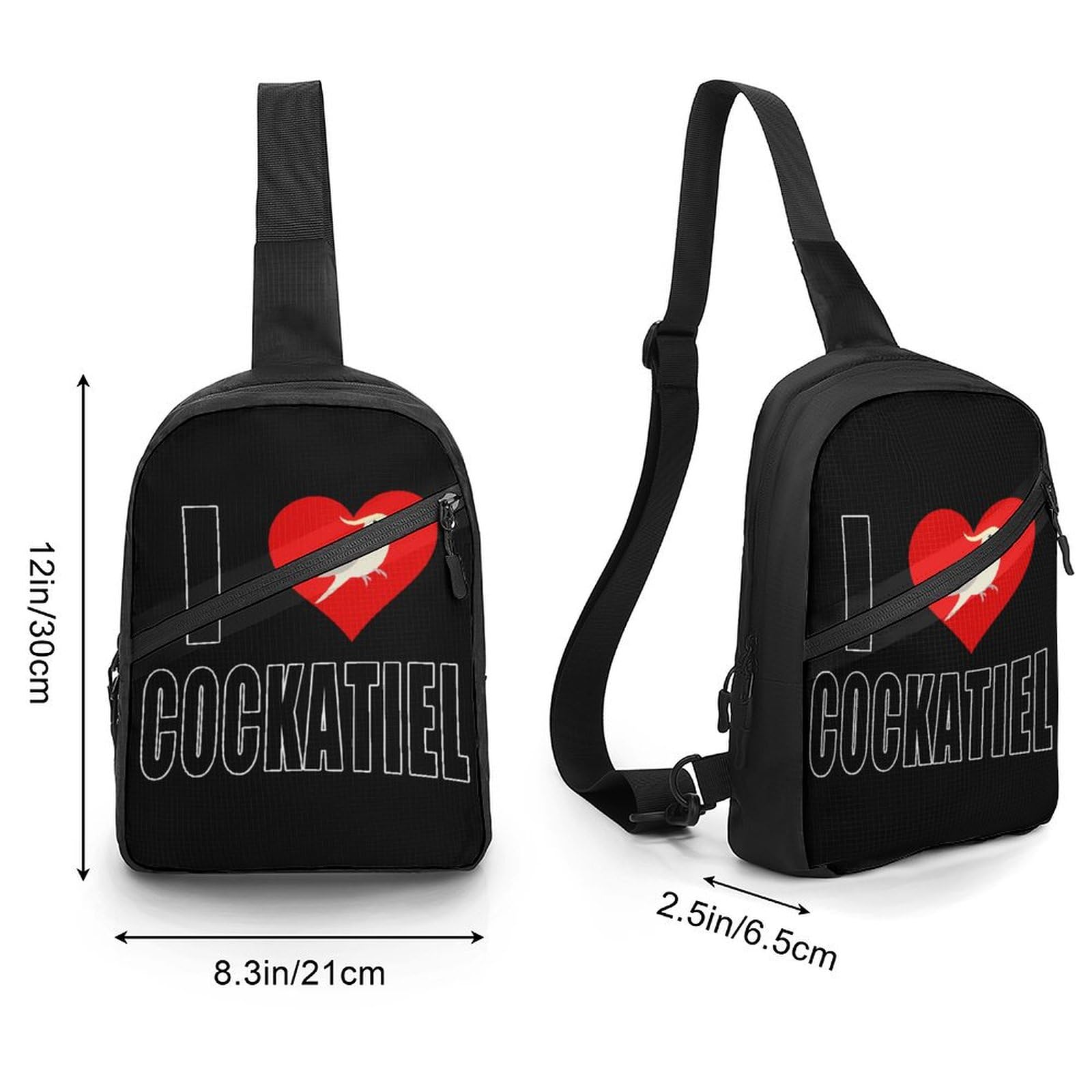 I Love Cockatiel Bird Chest Bag Foldable Crossbody Unisex Pack Travel Hiking Adjustable Shoulder Straps Sling Bags