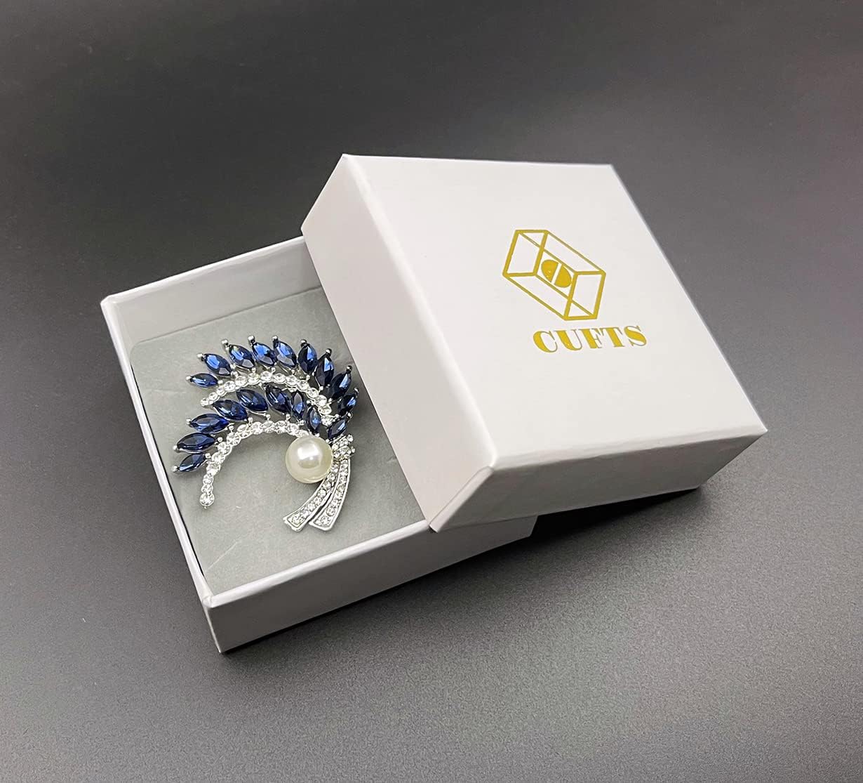 Blue Crystal Brooch Pins Fancy Vintage Style Rhinestone Flower Brooches Jewelry Gift for Women, girls, ladies - Image 6