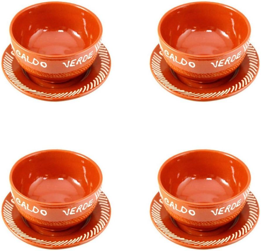 NIANWUDU Set of 4 Traditional Portuguese Terracotta Hand Painted Collard Greens Soup Bowl With Plate