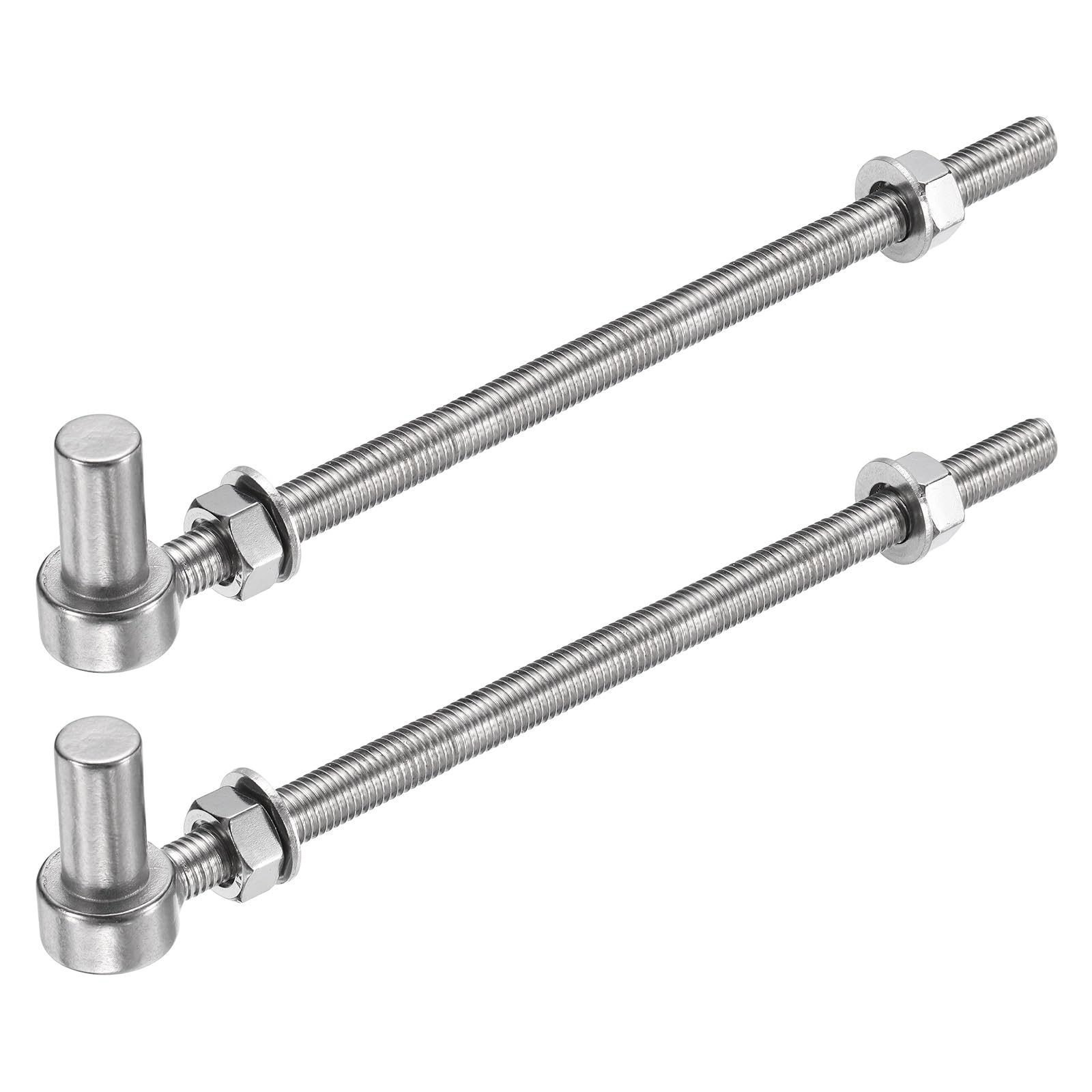 sourcing map 2Pcs J Bolt Gate Hinge, M12 x 10" 304 Stainless Steel Gate Hinges Bolt, J-Bolt Post Hinge with Washers and Nuts for Chain Link Fence, Wooden Fence, Driveway, Farm Garden Door