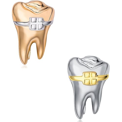 Plikin 2pcs Dental Teeth Pins Brooch Medical Dentist Lapel Backpack Toothbrush Oral Care Gold Silver Pins Badge for Doctors Nurses