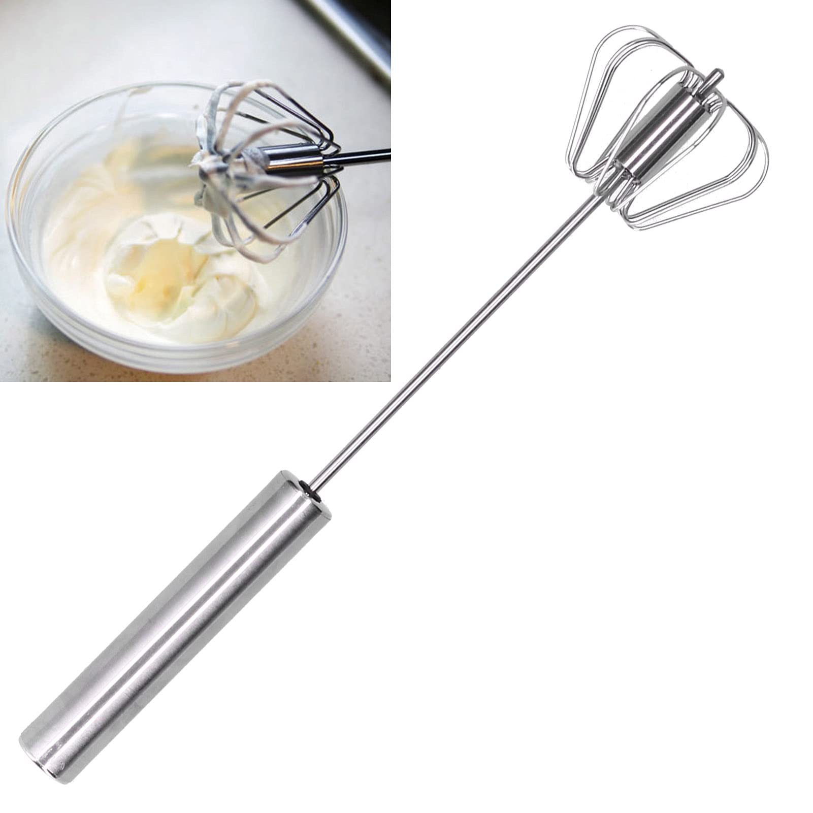 Ejoyous Schneebesen aus Edelstahl, 25,4 Cm, Halbautomatischer Manueller Mixer für den Küchengebrauch, Handschub-Design, Leicht zu Reinigen, für Eier, Saucen, Sahne, Teig, Hobbyköche, Bäcker (10 Zoll)