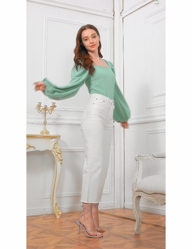 ROMWE Women's Long Puff Sleeve Square Neck Slim Fit Crop Tops Blouse Sweatshirt Black Medium - Image 6