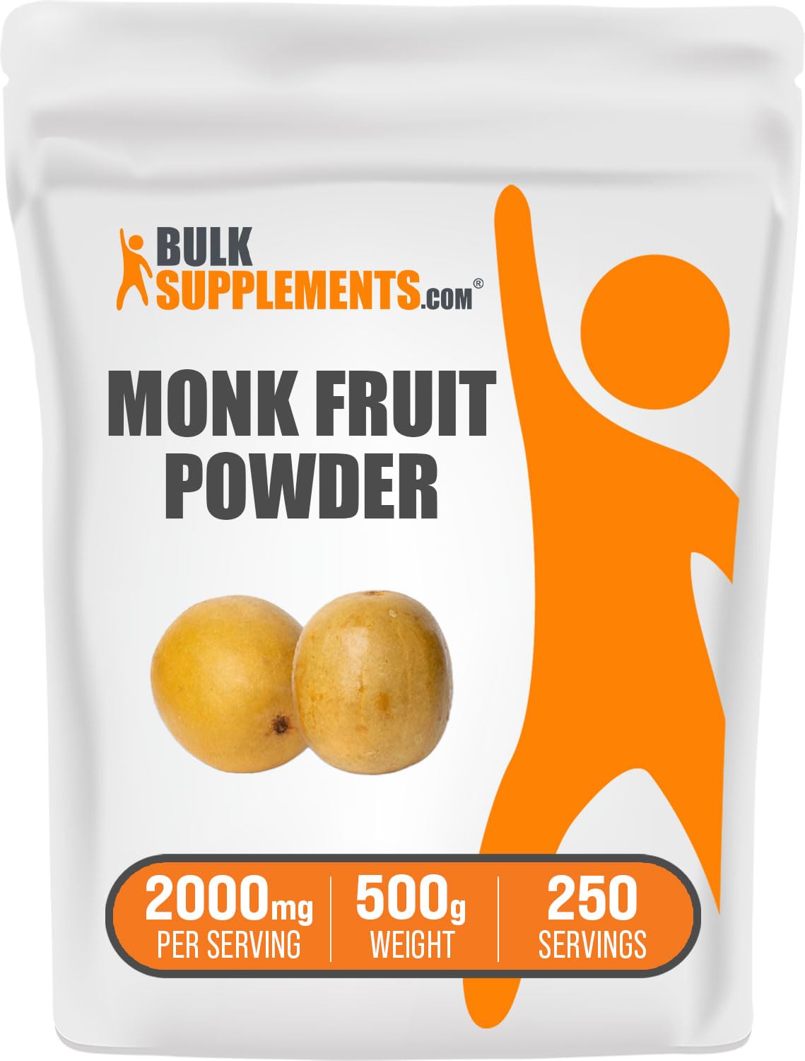 BulkSupplementscom Monk Fruit Powder - Pure Monk Fruit Without Erythritol, Monk Fruit Sweetener - Sugar Substitutes for Baking & Smoothies, Gluten Free - 2000mg per Serving, 500g (1.1 lbs)