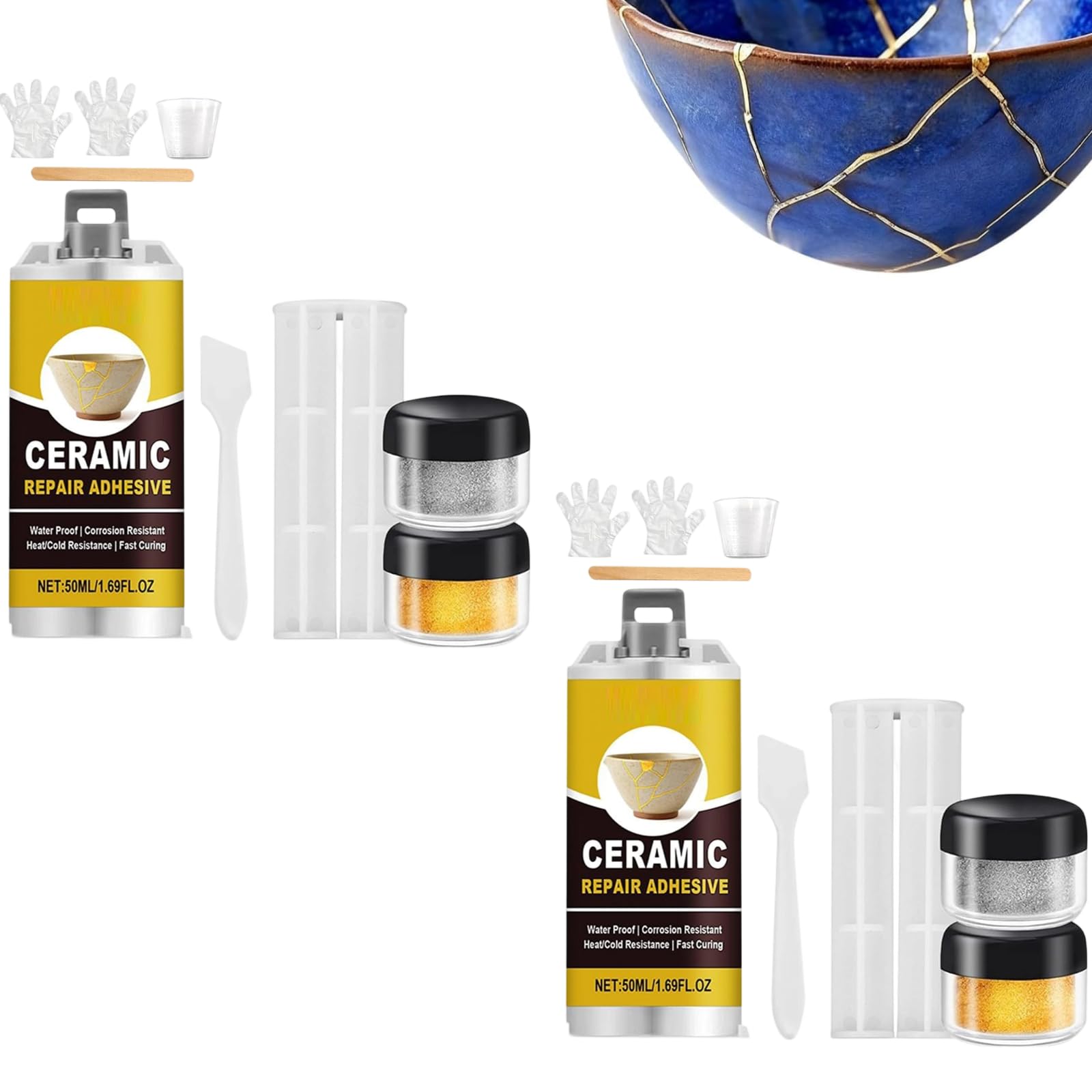 Starrycoo Metal Seam Set, for Beginners, Easy Ceramic Repair Kit (3 Minutes Quick Dry/Water Resistant/Thermal Cooling) Quickly Repairs Broken Ceramic and Glass, Repairable Craftsmanship Set, 1 Minute 