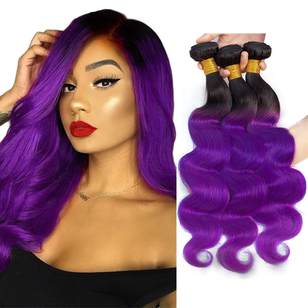 Ombre Purple Body Wave Human Hair Bundles Tow Tone Black